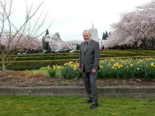 Senator Monroe at the capitol in the spring