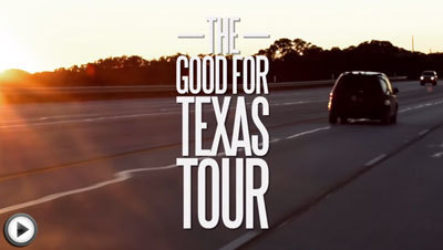 Screenshot from The Good For Texas Tour Retrospective video. Image of a car traveling the highway in background.