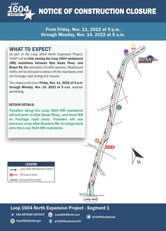 Loop 1604 North Expansion Project Upcoming Major Closure Notice