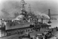 vintage photo Battleship Texas at wharf