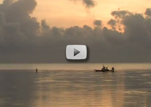 coastal sunset, fishing boat