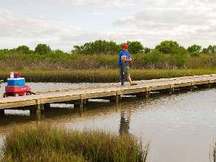 man, boy fishing in Galveston estuary