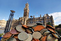 Budget - coins outside City Hall