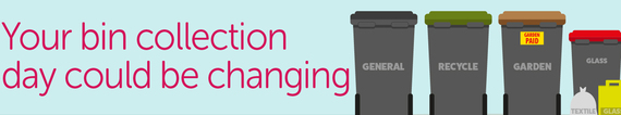 graphic showing cartoon bins and saying "your bin collection could be changing, look out for further information