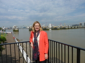 Amber Rudd in front of Thames Barrier