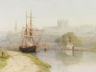 Exeter Canal below Exeter Cathedral, Arthur Henry Enock 18289-1917 watercolour, about 1890