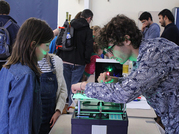 Children with a microscope