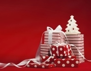[Stock image] Xmas presents on red background
