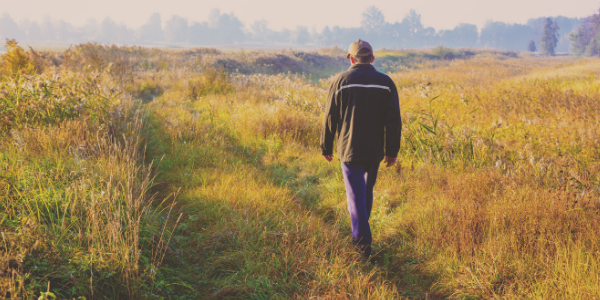 Man walking alone in a field