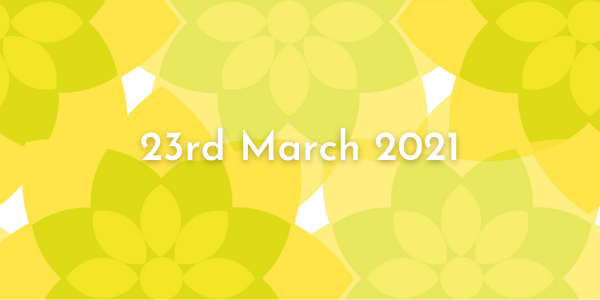 Marie Curie's Daffodil backdrop with text "23rd March 2021"