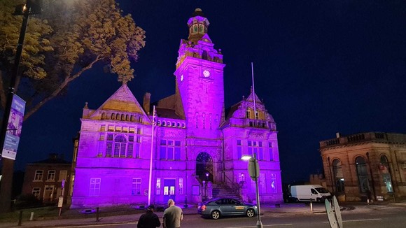 Cleckheaton Town Hall lit up for Volunteers Week