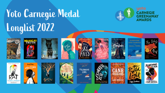 Image of the covers of the 18 books longlisted for the Carnegie Award 2022 