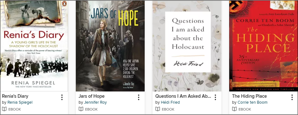 Covers of four books in the Holocaust Memorial Day collection