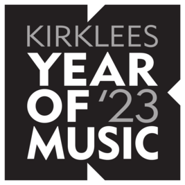 Kirklees Year of Music logo. White text on black background
