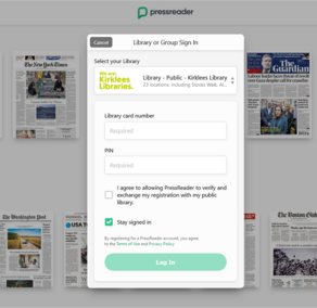 Screenshot of the Pressreader Library sign in page