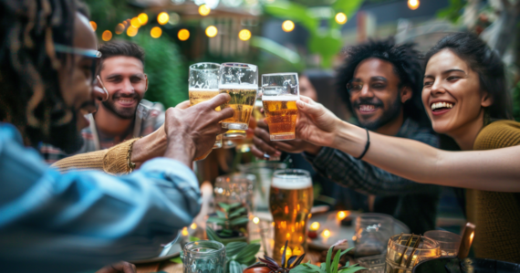 friends drinking outside at a bbq