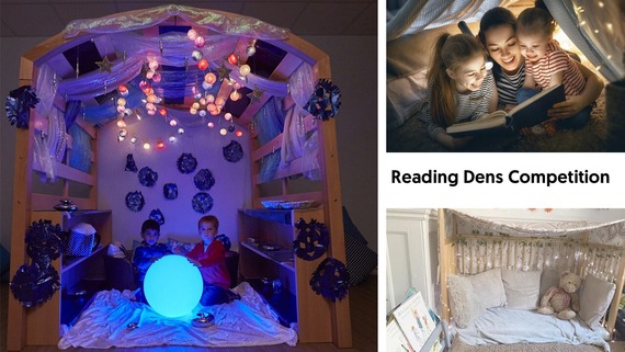Images of 3 Reading Dens, cosy, bright and glowing. Text says Reading Dens Competition