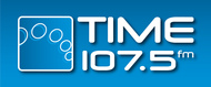 Time FM logo white on blue