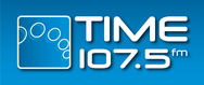 Time FM logo white on blue