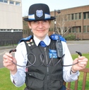 PCSO Jackie Whitelock with poor quality bike lock police