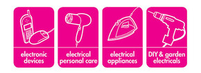 Small electrical recycling four logos