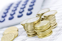 calculator and coins