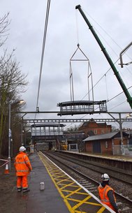 Harold Wood Station new footbridge being lifted into place