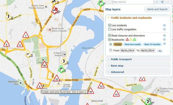 Interactive road works map