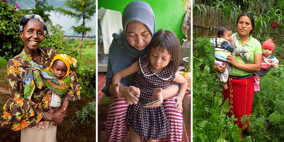 Three photos each of a mother and her child from Kenya, Guatemala and Indonesia 