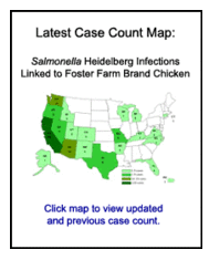 Case Count Map for Salmonella Heidelberg Infections. Click for update.