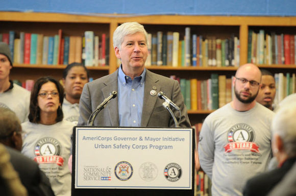 Gov. Snyder of Michigan announced the launch of the AmeriCorps Urban Safety Corps program in Detroit.