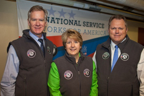 Mayor Chris Coleman of St. Paul, Minn., NLC President; Wendy Spencer, CEO of CNCS; Mesa, Ariz. Mayor Scott Smith, U.S. Conference of Mayors President