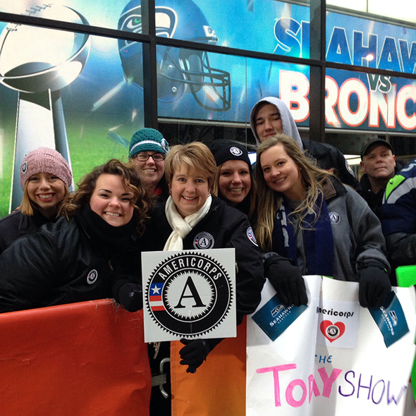 Wendy Spencer joins AmeriCorps members for the announcement of Service Bowl 2014 on the Today Show.