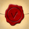 Image of the back of an envelope with a red wax seal that bears the VISTA "v" logo