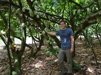 Andrew Fister with cacao trees Ivory Coast Desire Pokou Fresh from the Field 