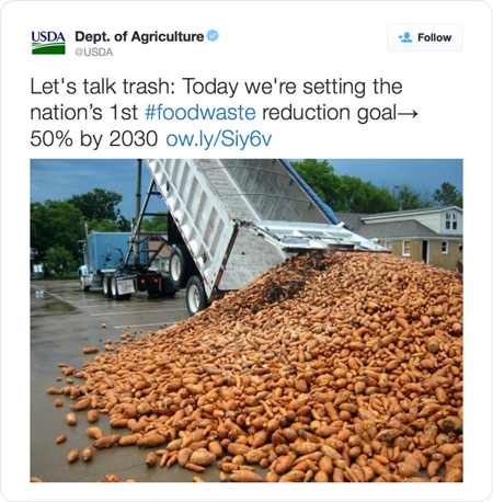 Let's talk trash: Today we're setting the nation’s 1st #foodwaste reduction goal→ 50% by 2030 http://ow.ly/Siy6v  
