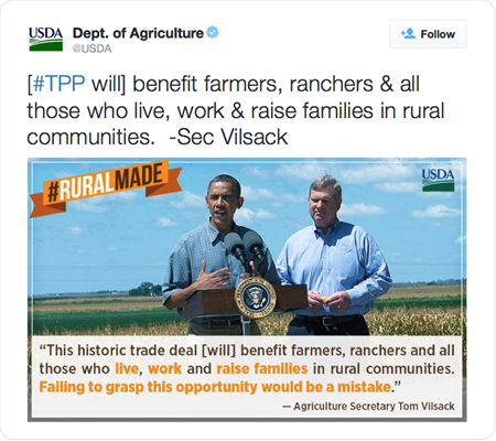 [#TPP will] benefit farmers, ranchers & all those who live, work & raise families in rural communities. -Sec Vilsack 