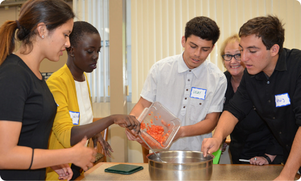 SEEDS scholars at Mesa College in San Diego participating in an Iron Chef-inspired team building exercise