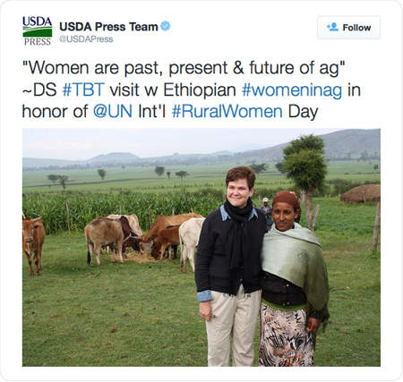 "Women are past, present & future of ag" ~DS #TBT visit w Ethiopian #womeninag in honor of @UN Int'l #RuralWomen Day