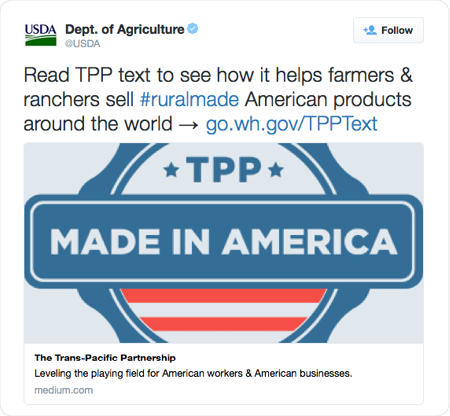 Read TPP text to see how it helps farmers & ranchers sell #ruralmade American products around the world → http://go.wh.gov/TPPText 