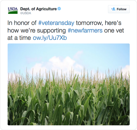 In honor of #veteransday tomorrow, here's how we're supporting #newfarmers one vet at a time http://ow.ly/Uu7Xb  