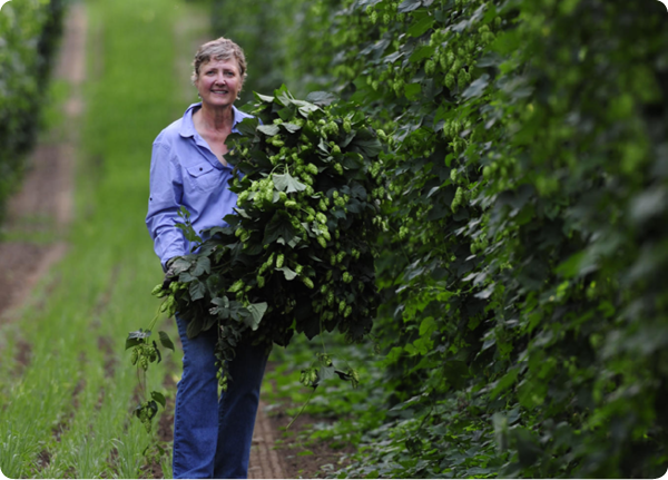 Gayle Goschie is a third-generation hop grower on her 550-acre family farm in Silverton, Oregon