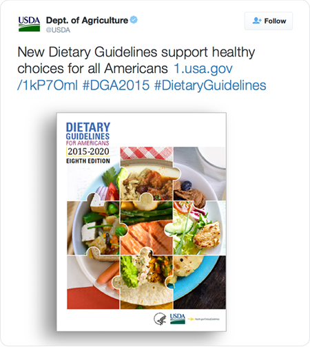 New Dietary Guidelines support healthy choices for all Americans http://1.usa.gov/1kP7Oml  #DGA2015 #DietaryGuidelines 