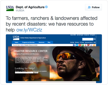 To farmers, ranchers & landowners affected by recent disasters: we have resources to help http://ow.ly/WCzIz  