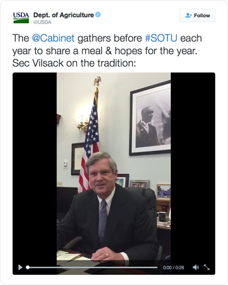 The @Cabinet gathers before #SOTU each year to share a meal & hopes for the year. Sec Vilsack on the tradition: 