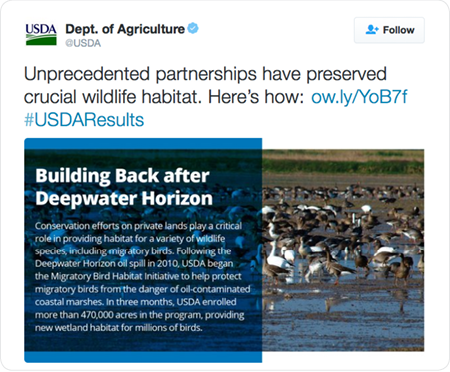 Unprecedented partnerships have preserved crucial wildlife habitat. Here’s how: http://ow.ly/YoB7f  #USDAResults 