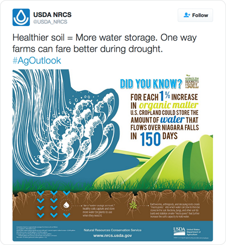 Healthier soil = More water storage. One way farms can fare better during drought. #AgOutlook 