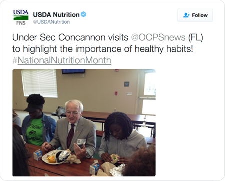 Under Sec Concannon visits @OCPSnews (FL) to highlight the importance of healthy habits! #NationalNutritionMonth 
