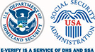 U.S. Department of Homeland Security (DHS) and Social Security Administration (SSA) Logos; E-Verify is a service of DHS and SSA