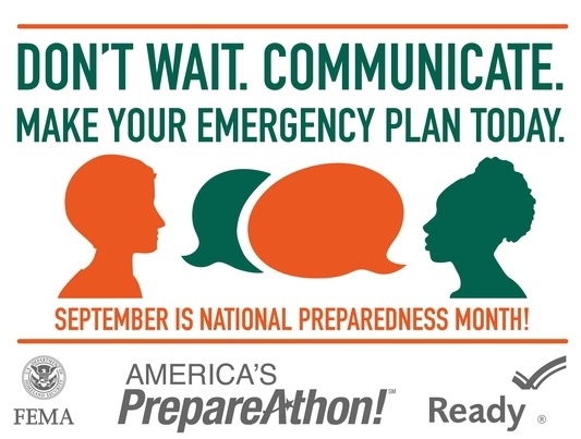 Logo for 2015 National Preparedness Month 2015. For more information pleasevisit www.ready.gov/september